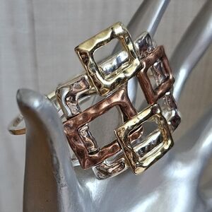 Brutalist Style Mixed Metal Clamper Bracelet.